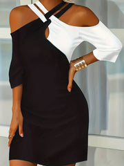 Colorblock Cold Shoulder Bodycon Dress