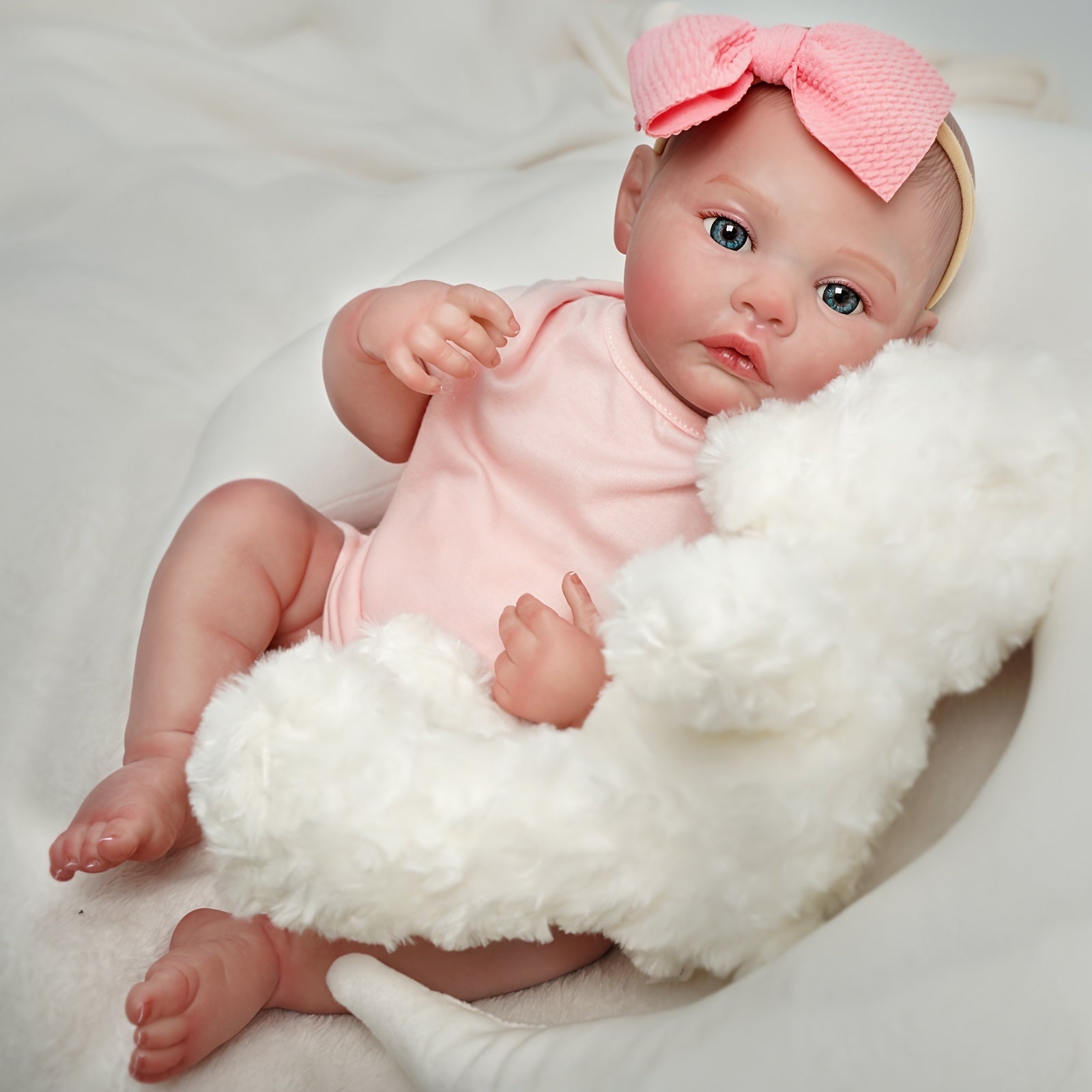 Reborn Baby Doll Pink with Bow Feeding Kit Ideal Gift