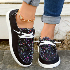 Sequins Decor Boat Shoes Lace Up Lightweight Walking Shoes