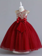 Cap Sleeve Rhinestone Embroidered Formal Dress for Big Girls
