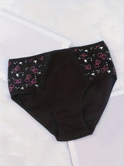 6pcs Heart Print Briefs Comfy & Breathable Intimates Panties