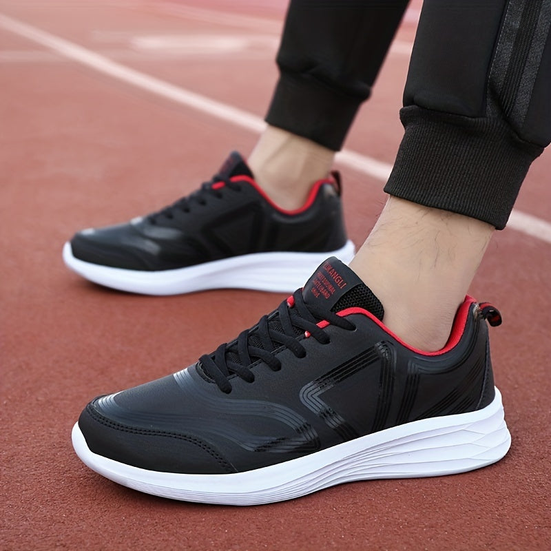 Men's Light Weight Faux Leather Sport Shoes Lace Up Comfy Soft Sole Sneakers