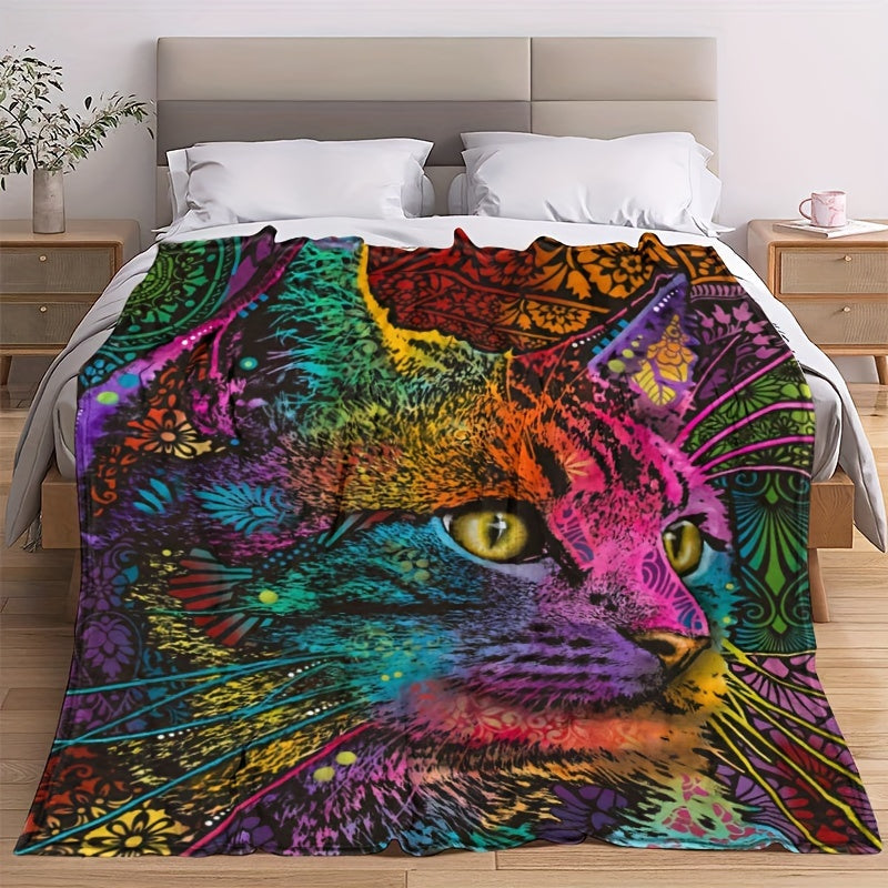 Colorful Cat Flannel Blanket Soft Comfortable Throw Blanket Holiday Gift