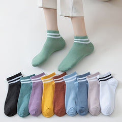 10 Pairs Striped Trim Crew Socks Lightweight Stockings for Women