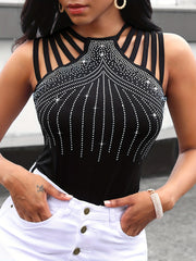 Sexy Rhinestone Cut Out Sleeveless Top