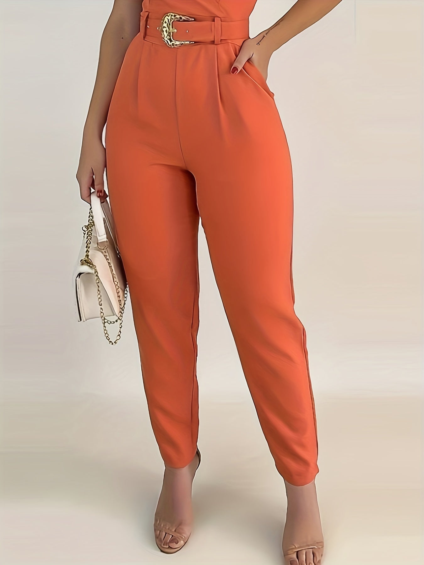 V Neck Belted Cami Jumpsuit for Women