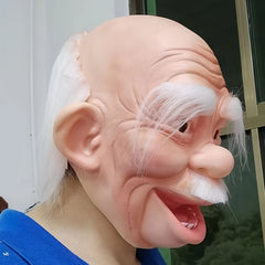 Funny Open Mouth Bald Man Party Mask Wrinkled Male Costume for Halloween