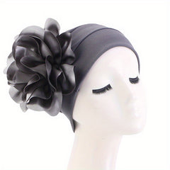 Big Flower Turban Cap Solid Head Wrap Elastic Bonnet Chemo Cap