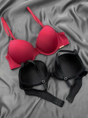 2pcs Solid T Shirt Bras Comfy & Breathable Push Up Bra Women's Lingerie