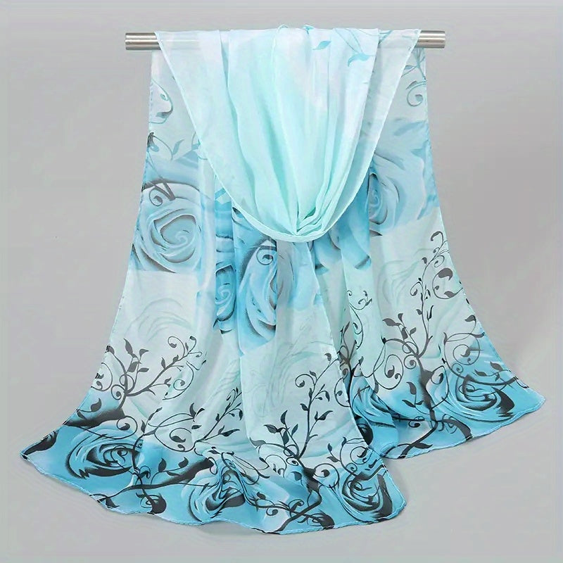 Floral Print Chiffon Scarf Wrap for Travel Beach Gift