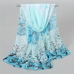Floral Print Chiffon Scarf Wrap for Travel Beach Gift