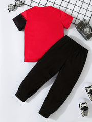 Boys Summer Sports Suit Graphic Tee & Trousers Set