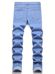 Men's Embroidery Slim Fit Ripped Jeans