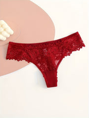 Solid Lace Drop Waist Panties Plus Size 3pcs