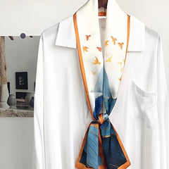 Colorful Impression Shamo Neck Scarf Satin Ribbon Long Small Silk Scarf
