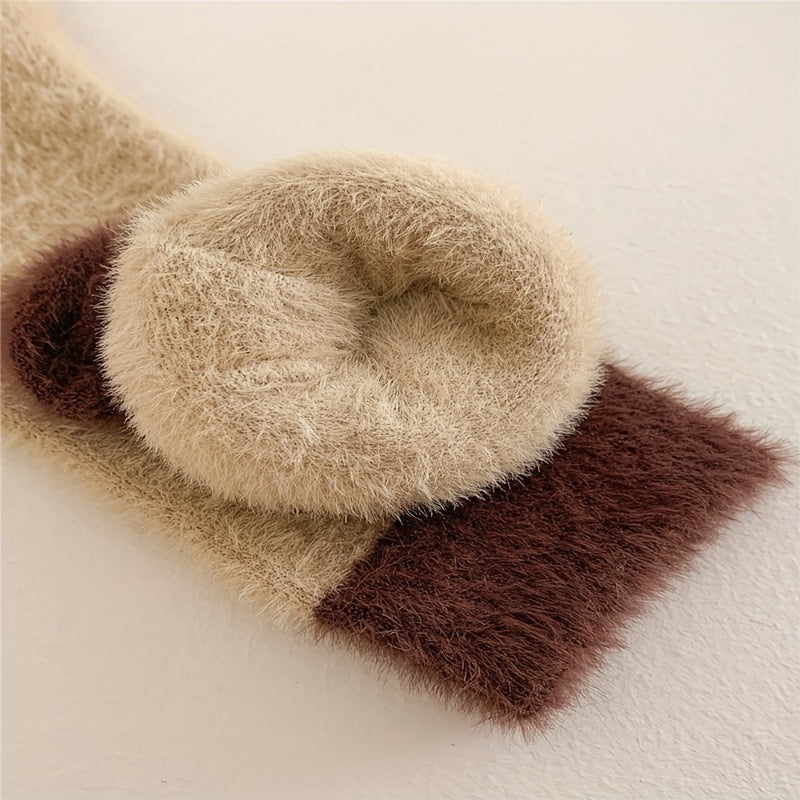5 Pairs Fuzzy Colorblock Socks Cozy Warm Mid Tube Stockings