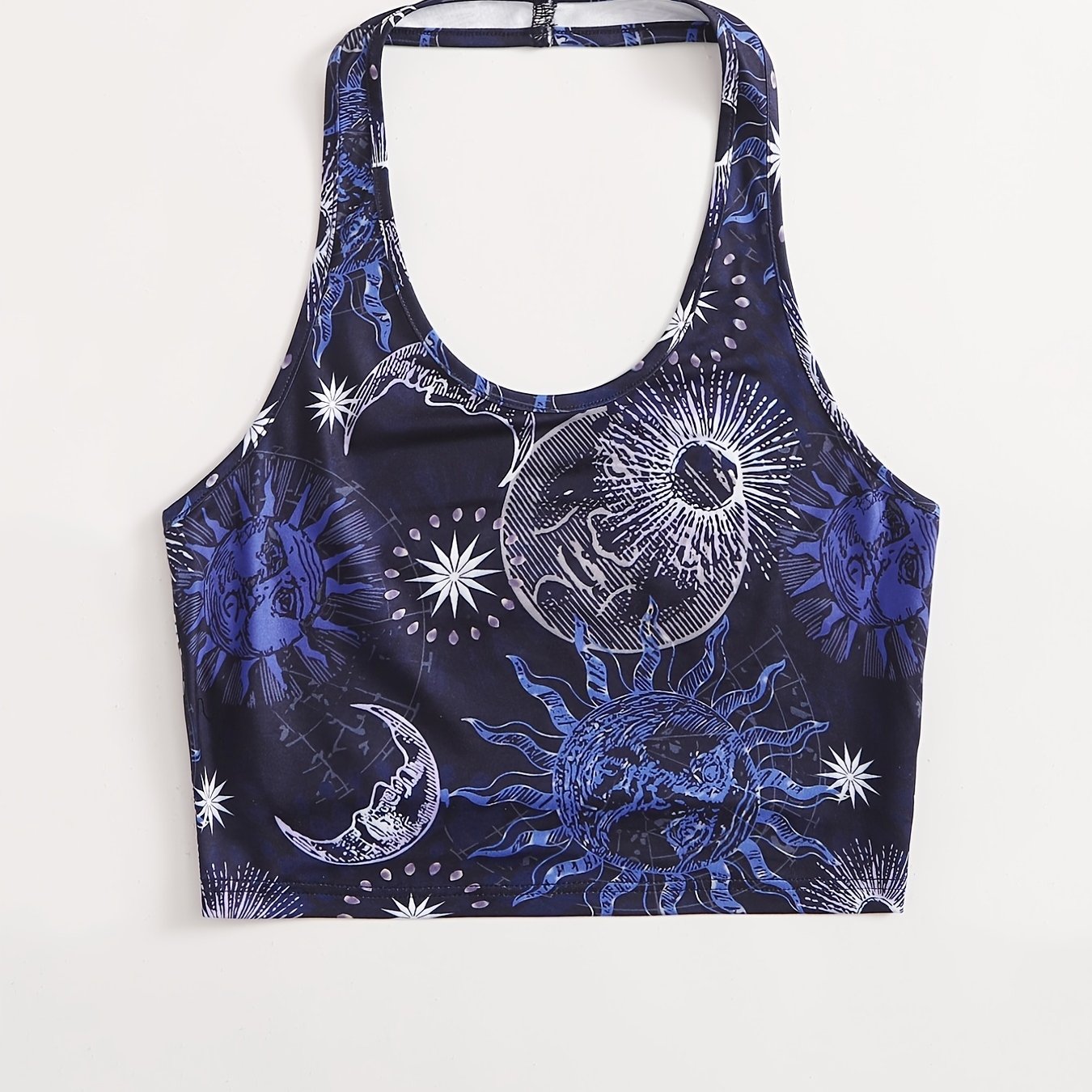 Moon & Sun Print Halter Top Sleeveless Summer Top