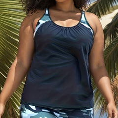 Vacay Tankini Set Women's Plus Ombre Print Tank Top & Shorts Swimsuit