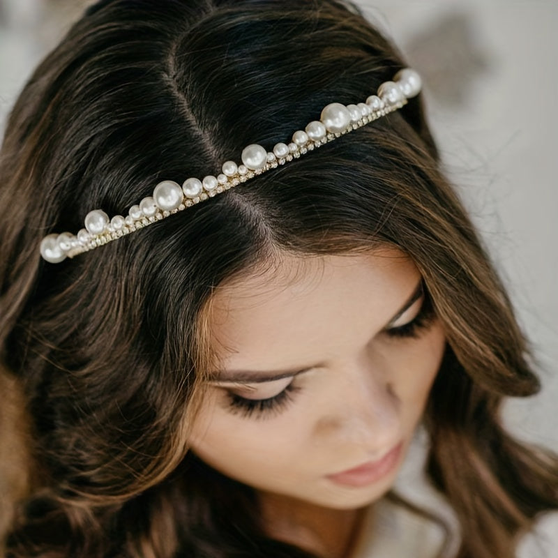 Faux Pearl Rhinestone Bridal Tiara Headband Wedding Hair Accessories