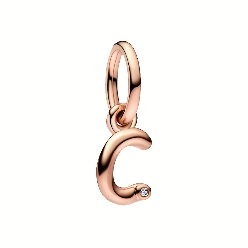 Artistic Letter Pendant Rose Golden Zircon Charm for Bracelet Necklace