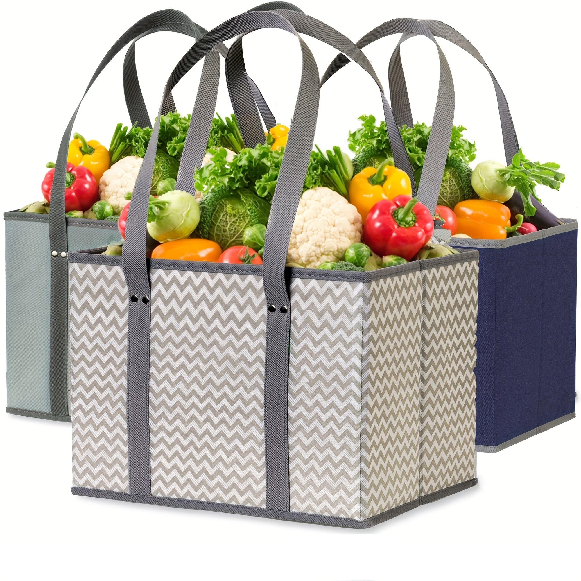Reusable Grocery Bags Heavy Duty Shopping Bags Box Shape Stay Open Fold Flat