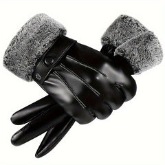 Men's Warm Gloves Motorcycle Riding Cold proof Leather Gloves Plus Velvet