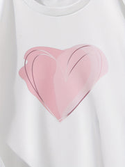 Girls Heart Print Sweatshirt Long Sleeve Pullover Top