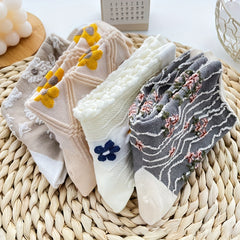 4 Pairs Floral Print Mid Tube Socks Women's Stockings