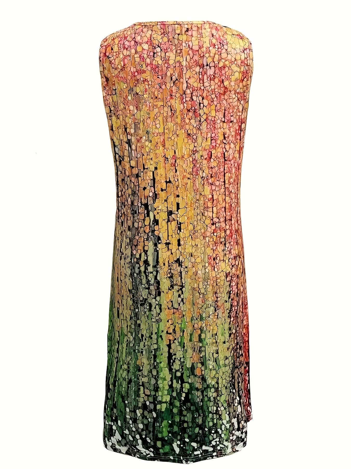 Graphic Print Sleeveless V Neck A Line Dress Women's Clothing