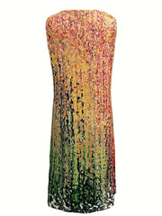 Graphic Print Sleeveless V Neck A Line Dress Women's Clothing