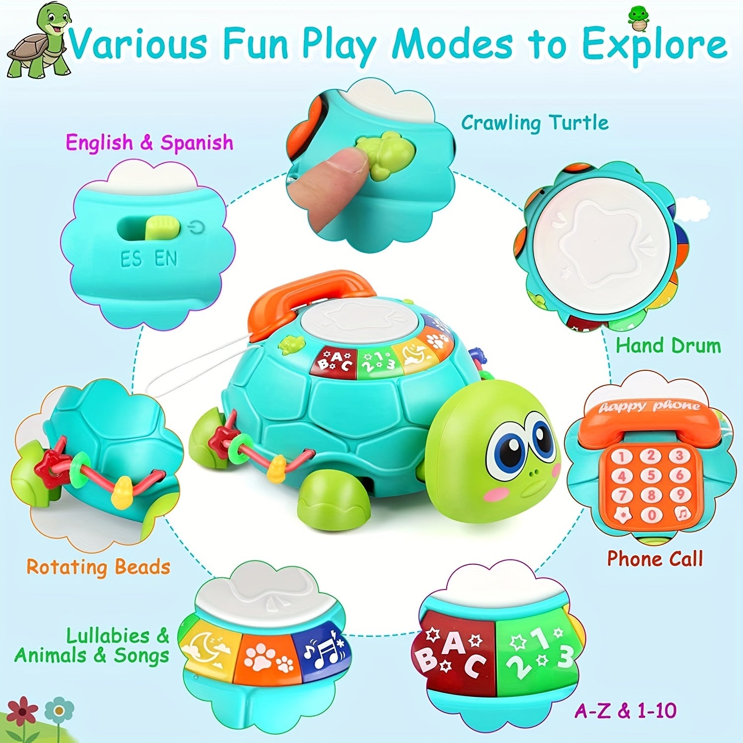 Early Education Music Turtle Toy for Infants 6-18 Months