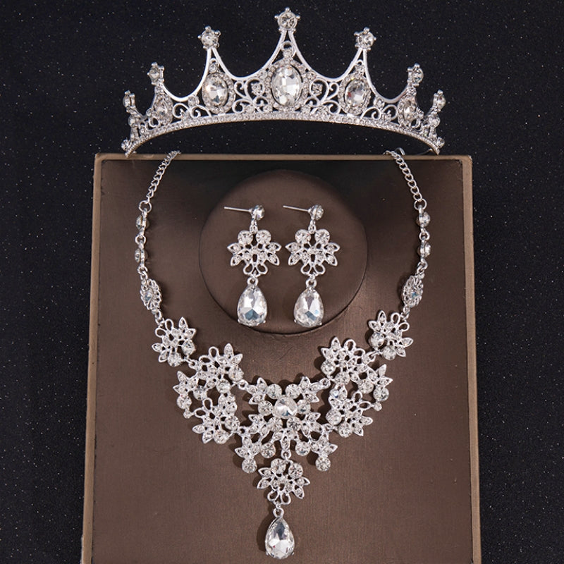 Vintage Green Crystal Bridal Jewelry Set Tiara Earrings Necklace Dubai