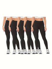 5pcs High Waist Yoga Leggings Solid Fitness Tight Pants Women's Activewear