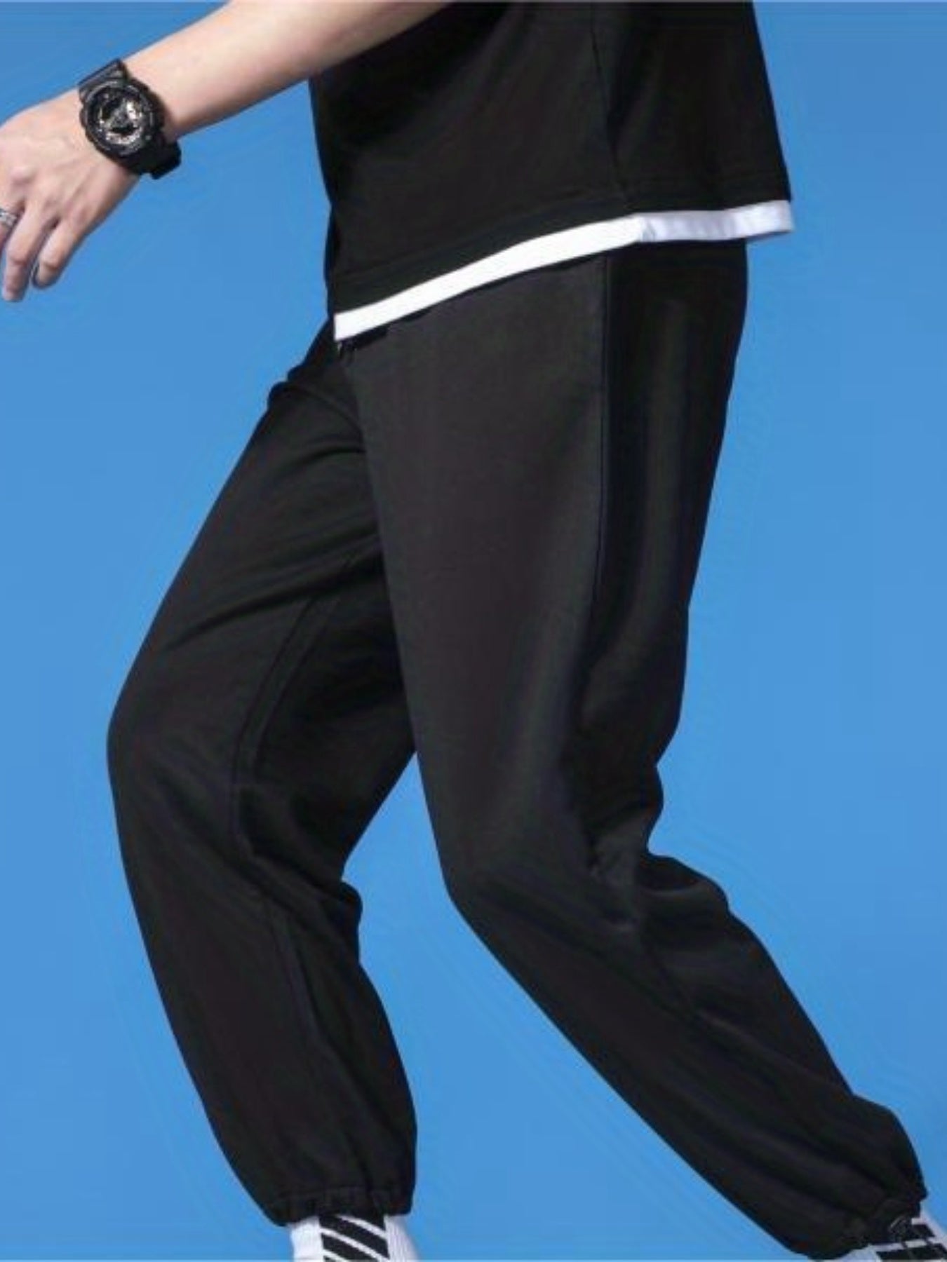 Men's Classic Cotton Blend Joggers Solid Drawstring Pants