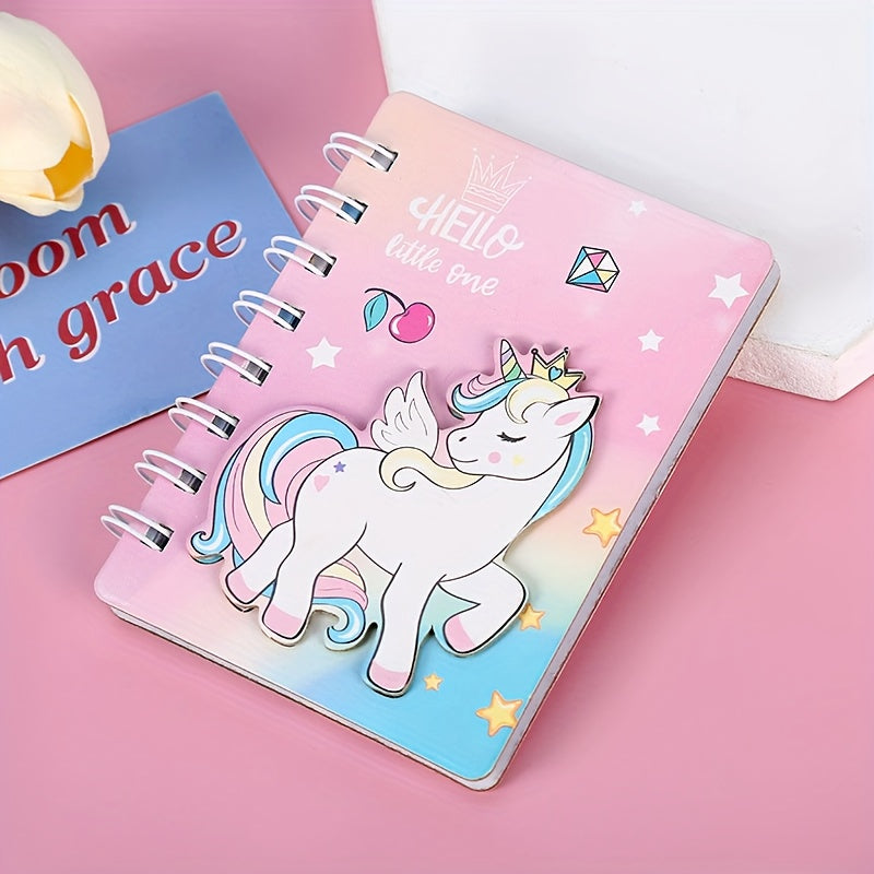 4 Colors 3D Unicorn Loose Leaf Notebook Set - Pink Purple Green Heart Journaling