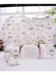 Newborn Baby 5pcs Outfit Pregnancy Cardigan Top Trousers Bib Hat Set