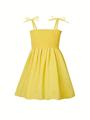 Girls Butterfly Graphic Shirred Puffy Cami Dress Summer Clothes