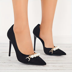 Faux Pearl Chain High Heels Pointed Toe Stiletto Heels