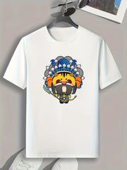 Cartoon Pattern Print Men's Comfy Sports T-Shirt Graphic Tee