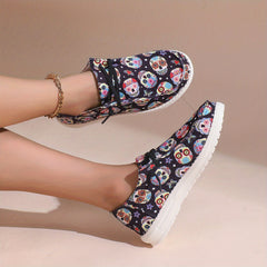 Women's Ghost Skull Halloween Style Lace Up Boat Shoes