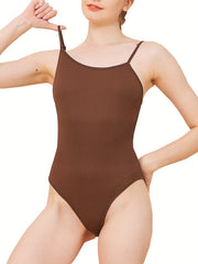 Women's Ribbed Bodysuit Adjustable Straps High Stretch Fitness Activewear