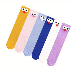6pairs Girls Kids Cartoon 3D Eye Doll Novelty Funny Socks