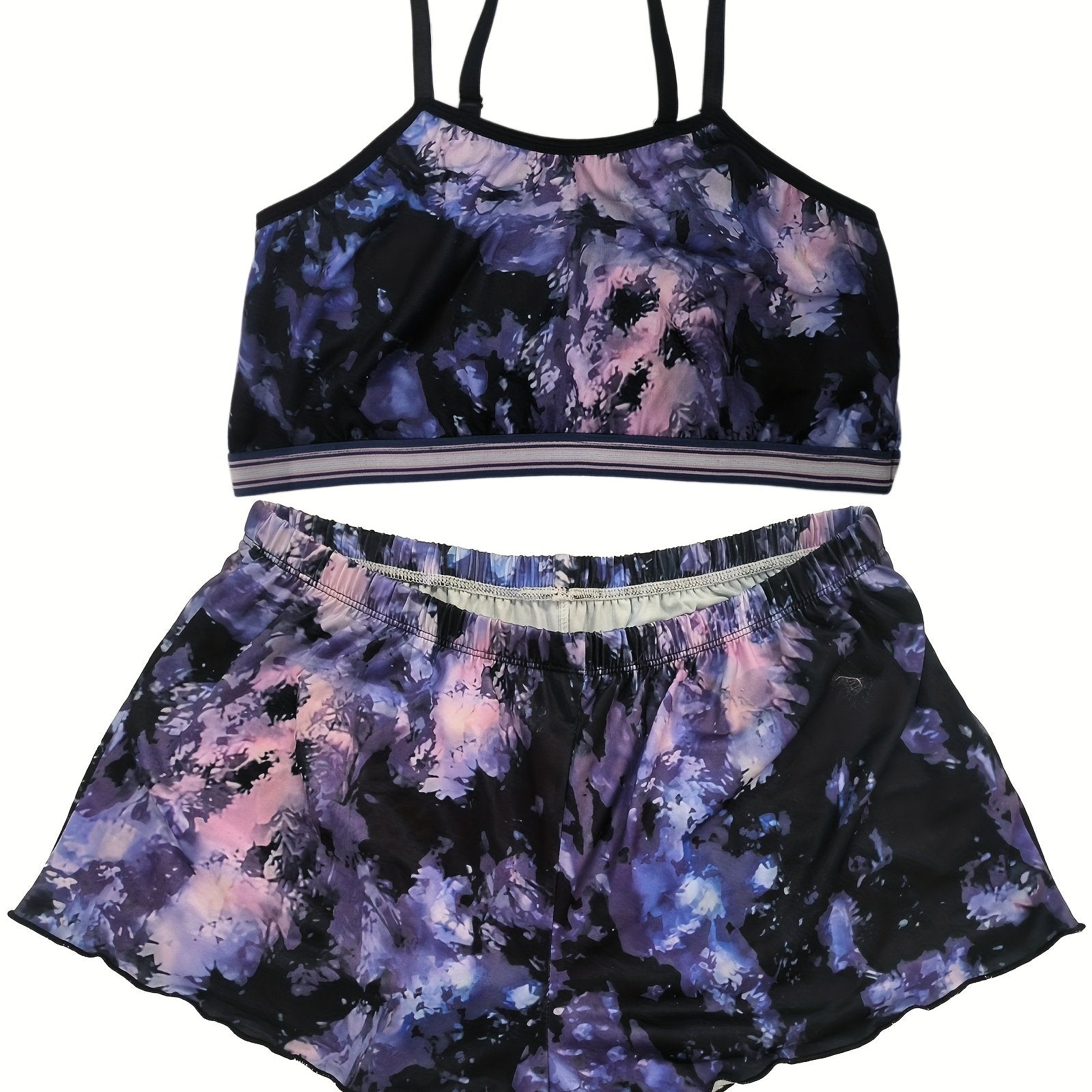 Floral Print Pajama Set Crew Neck Top & Shorts Women's Sleepwear