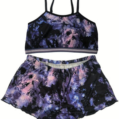 Floral Print Pajama Set Crew Neck Top & Shorts Women's Sleepwear