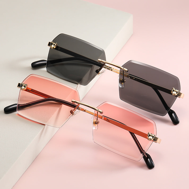 Leopard Rimless Square Sunglasses