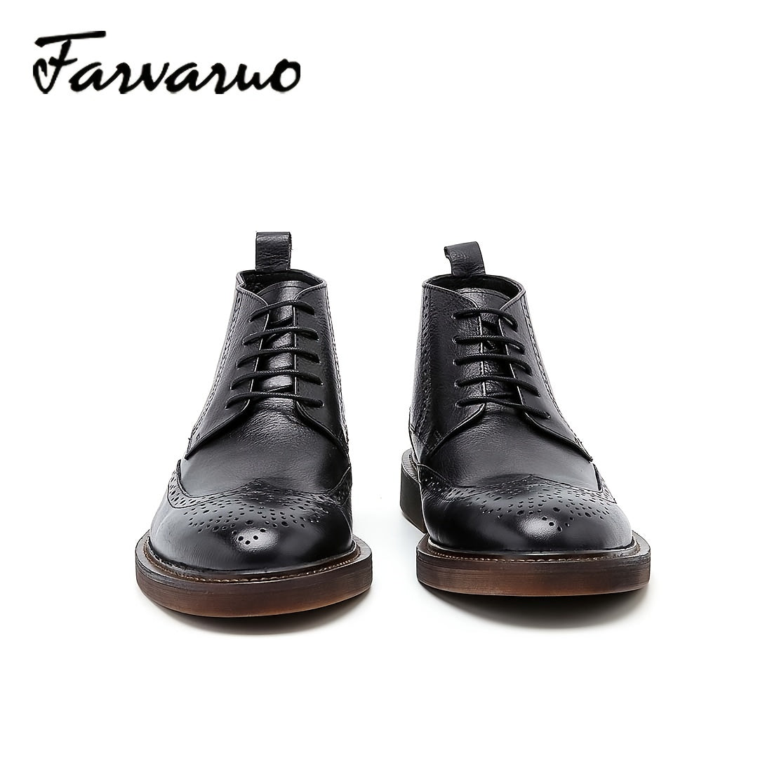 FARWARWO Men's Wingtip Brogue Leather Boots