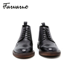 FARWARWO Men's Wingtip Brogue Leather Boots