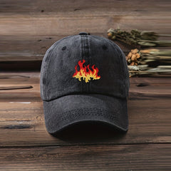 Flame Print Baseball Cap Washed Distressed Cotton Sports Hat
