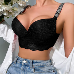 Lace Push Up Bra with Rhinestone Straps