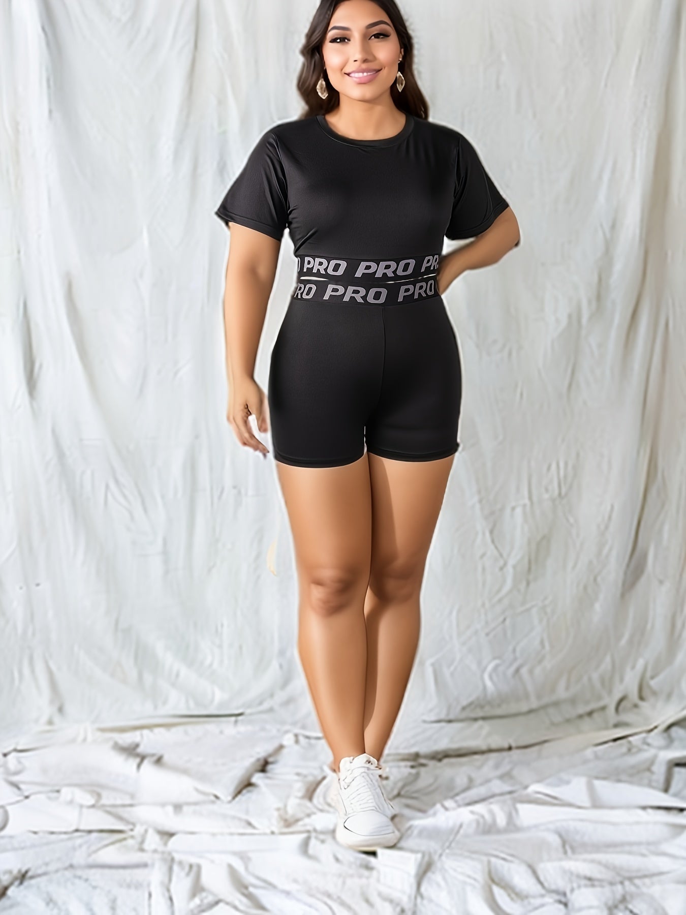 Letter Tape Crop Top & Shorts Sports Set